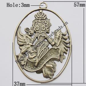 Iron Jewelry finding Pendant Lead-free, 37x57mm Hole:3mm, Sold by Bag