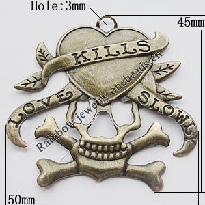 Iron Jewelry finding Pendant Lead-free, 50x45mm Hole:3mm, Sold by Bag