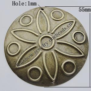 Iron Jewelry finding Pendant Lead-free, Round 55mm Hole:1mm, Sold by Bag