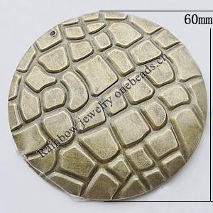 Iron Jewelry finding Pendant Lead-free, Round 60mm, Sold by Bag