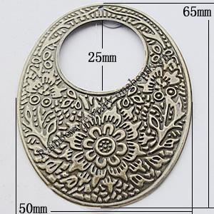 Iron Jewelry finding Pendant Lead-free, Oval O:50x65mm I:25mm Hole:1mm, Sold by Bag