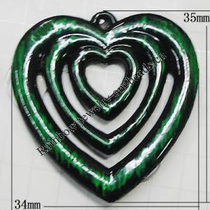 Handmade Acrylic Enamel Pendant, Heart 35x34mm Hole:2mm, Sold by Bag