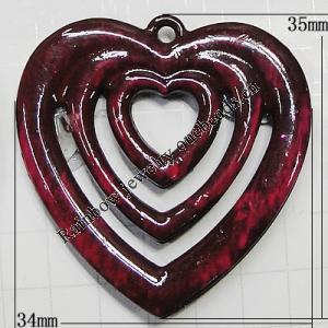 Handmade Acrylic Enamel Pendant, Heart 35x34mm Hole:2mm, Sold by Bag