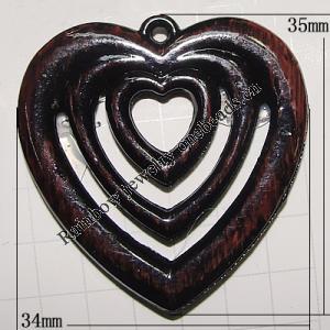 Handmade Acrylic Enamel Pendant, Heart 35x34mm Hole:2mm, Sold by Bag