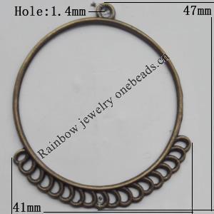Connector, Lead-free Zinc Alloy Jewelry Findings, 47x41mm Hole=1.4mm, Sold by Bag