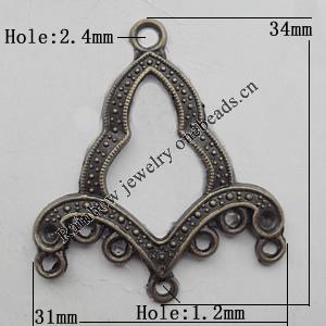 Connector, Lead-free Zinc Alloy Jewelry Findings, 31x34mm Hole=2.4m,1.2mm, Sold by Bag