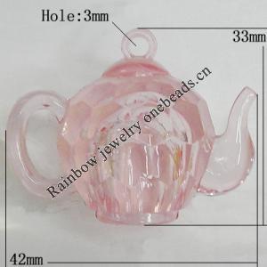 Transparent Acrylic Pendant, Kettle 33x42mm Hole:3mm, Sold by Bag
