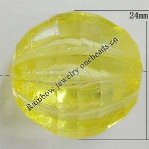 Transparent Acrylic Beads, Fluted Round 24mm Hole:2.5mm, Sold by Bag