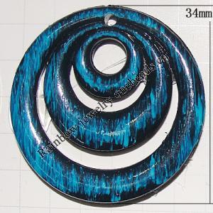 Handmade Acrylic Enamel Pendant, Flat Round 34mm Hole:2mm, Sold by Bag