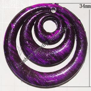Handmade Acrylic Enamel Pendant, Flat Round 34mm Hole:2mm, Sold by Bag