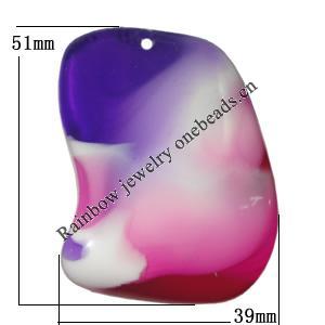 Resin Colorful Pendant, 51x39mm Thickness:11mm, Hole:2.5mm Sold by Bag