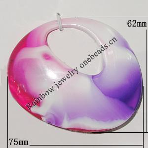 Resin Colorful Pendant, 75x62mm Thickness:11mm, Sold by Bag