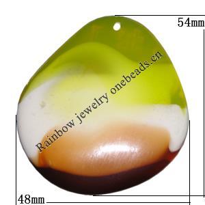 Resin Colorful Pendant, 54x48mm Thickness:8mm, Hole:3mm Sold by Bag
