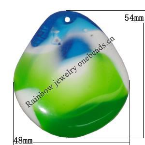 Resin Colorful Pendant, 54x48mm Thickness:8mm, Hole:3mm Sold by Bag