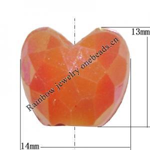 Solid Acrylic Beads, Heart 13x14mm Hole:6mm, Sold by Bag