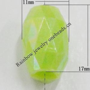 Solid Acrylic Beads, Faceted Oval 17x11mm Hole:4.5mm, Sold by Bag