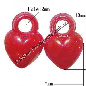 Solid Acrylic Pendant/Charm, Heart 13x7mm Hole:2mm, Sold by Bag