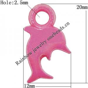 Solid Acrylic Pendant/Charm, Dolphin 20x12mm Hole:2.5mm, Sold by Bag