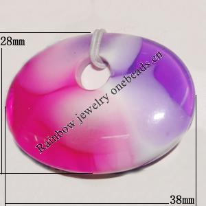 Resin Colorful Pendant, 38x28mm Thickness:6mm, Hole:7mm Sold by Bag