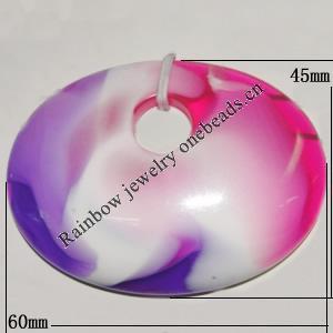 Resin Colorful Pendant, 60x45mm Thickness:10mm, Hole:11mm Sold by Bag