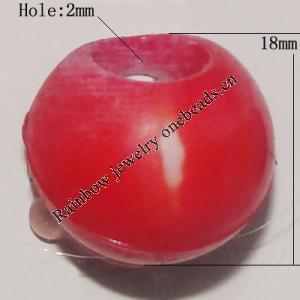Solid Acrylic Spacer Beads, Round 18mm Hole:2mm, Sold by Bag