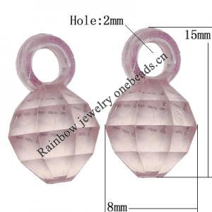 Transparent Acrylic Pendant/Charm, 15x8mm Hole:2mm, Sold by Bag