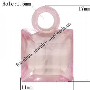 Transparent Acrylic Pendant/Charm, Faceted Square 17x11mm Hole:1.5mm, Sold by Bag