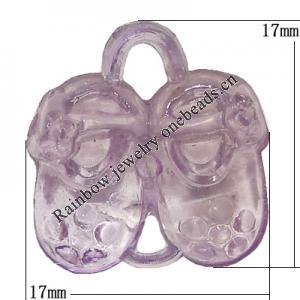 Transparent Acrylic Pendant/Charm, Slipper 17x17mm, Sold by Bag