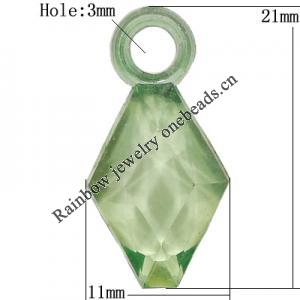 Transparent Acrylic Pendant/Charm, Diamond 21x11mm Hole:3mm, Sold by Bag