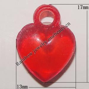 Transparent Acrylic Pendant/Charm, Heart 17x13mm, Sold by Bag