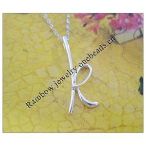 Sterling Silver Pendants platina plating, Alphabet(Letter) 28x12mm, Sold by PC