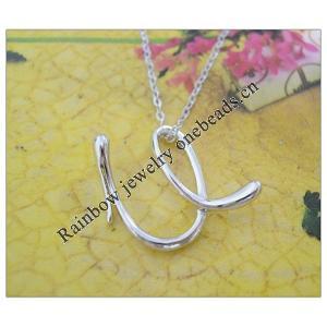 Sterling Silver Pendants platina plating, Alphabet(Letter) 19.65x23.58mm, Sold by PC