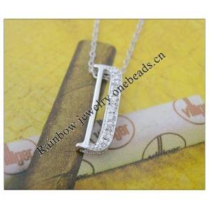 Sterling Silver Pendants platina plating, Alphabet(Letter) 18.5x6.5mm, Sold by PC