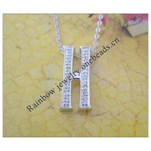 Sterling Silver Pendants platina plating, Alphabet(Letter) 19x8.5mm, Sold by PC