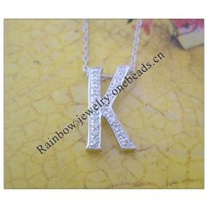 Sterling Silver Pendants platina plating, Alphabet(Letter) 19x11mm, Sold by PC