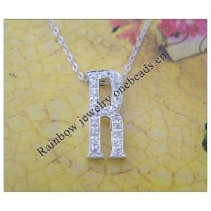 Sterling Silver Pendants platina plating, Alphabet(Letter) 18.6x7.6mm, Sold by PC