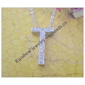 Sterling Silver Pendants platina plating, Alphabet(Letter) 19.5x12mm, Sold by PC