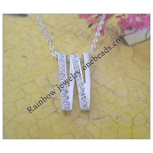 Sterling Silver Pendants platina plating, Alphabet(Letter) 19x12mm, Sold by PC