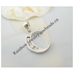 Sterling Silver Pendants platina plating, Alphabet(Letter) with Zircon 19.25x10.24mm, Sold by PC