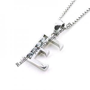 Sterling Silver Pendants platina plating, Alphabet(Letter) with Zircon 19.5x10mm, Sold by PC