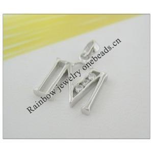 Sterling Silver Pendants platina plating, Alphabet(Letter) with Zircon 22x15mm, Sold by PC