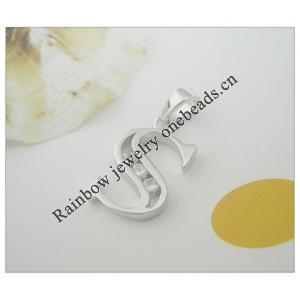 Sterling Silver Pendants platina plating, Alphabet(Letter) with Zircon 19.5x10.5mm, Sold by PC