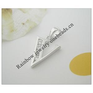 Sterling Silver Pendants platina plating, Alphabet(Letter) with Zircon 18x10mm, Sold by PC