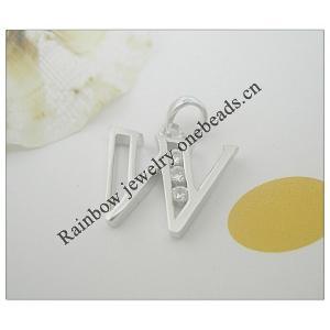 Sterling Silver Pendants platina plating, Alphabet(Letter) with Zircon 19.43x16.09mm, Sold by PC