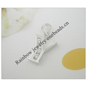Sterling Silver Pendants platina plating, Alphabet(Letter) with Zircon 18.17x9.55mm, Sold by PC