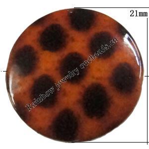 Imitate Animal skins Acrylic Beads, Painted Spray-paint, Flat Round 21mm Hole:1mm, Sold by Bag