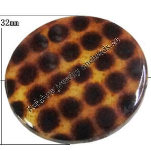 Imitate Animal skins Acrylic Beads, Painted Spray-paint, Flat Round 32mm Hole:2mm, Sold by Bag