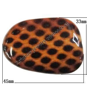 Imitate Animal skins Acrylic Beads, Painted Spray-paint, 45x33mm Hole:2.5mm, Sold by Bag