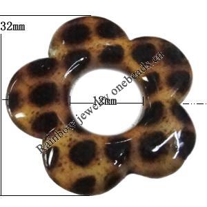 Imitate Animal skins Acrylic Beads, Painted Spray-paint, Flower 32mm,12mm Hole:1mm, Sold by Bag