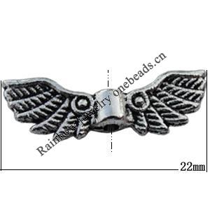 Bead Zinc Alloy Jewelry Findings Lead-free, Wing 22x7mm, Hole:1mm Sold by KG
